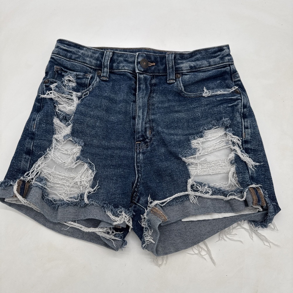 American Eagle Mom Short Stretch Jean Shorts Distressed Festival Y2K Flower Sz 2